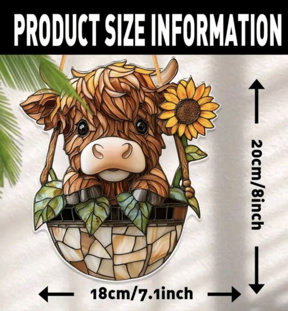 RESERVED highland  Cow Acrylic 2D Suncatcher with Sunflower